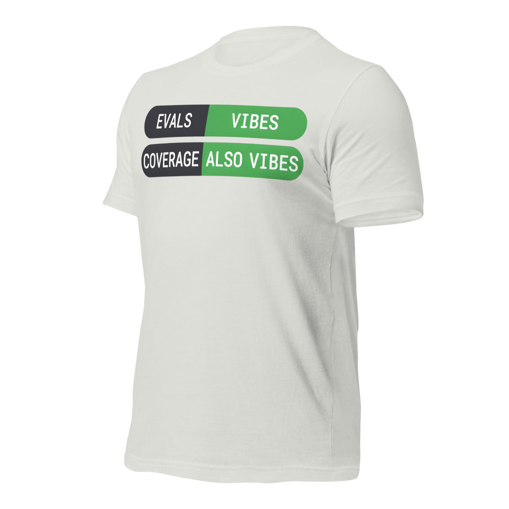 Eval Suite Vibes agentic AI engineer tee — Silver, front-right
