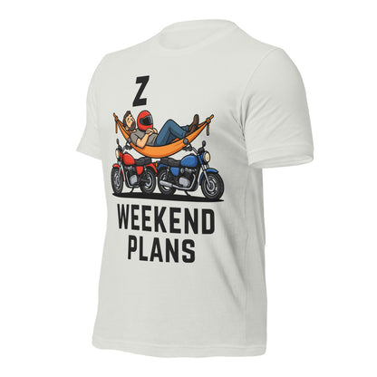 Weekend Plans funny motorcycle dad tee — Silver, front-right