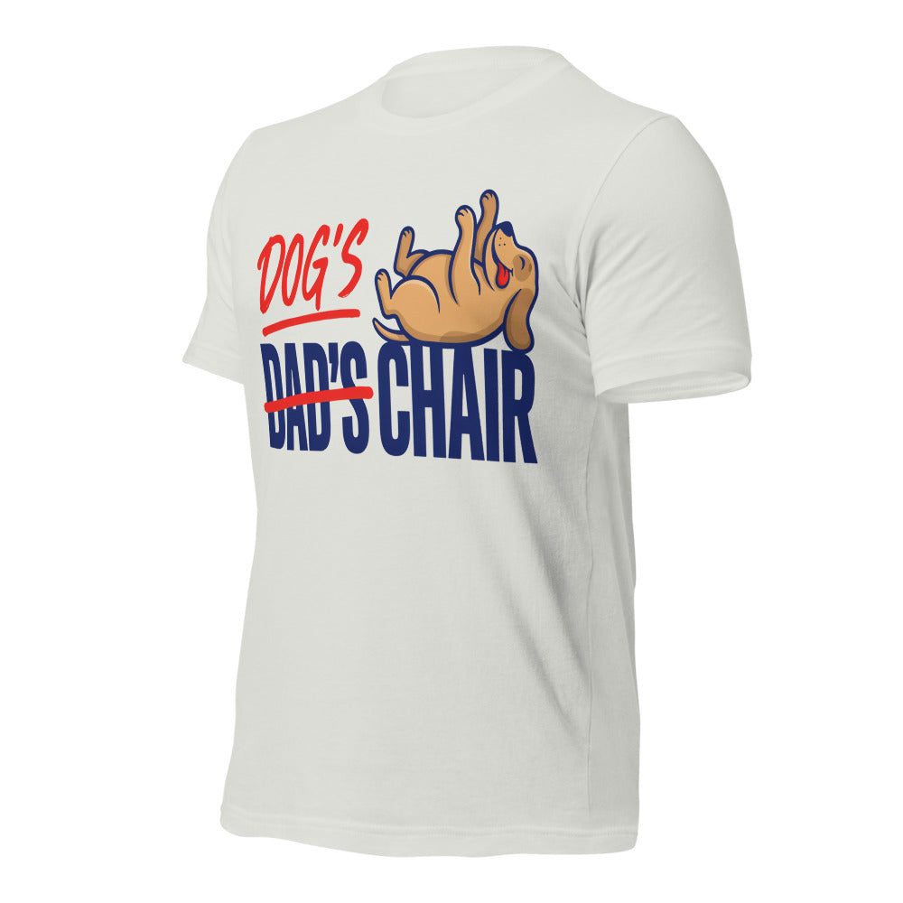 Dog's Chair funny dog dad tee — Silver, front-right