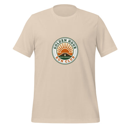 Golden Hour Run Club retro running tee — Soft Cream, front