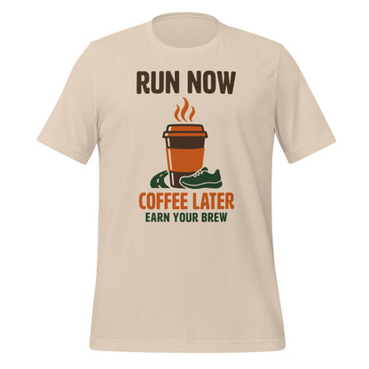 Run Now Coffee Later funny running tee — Soft Cream, front
