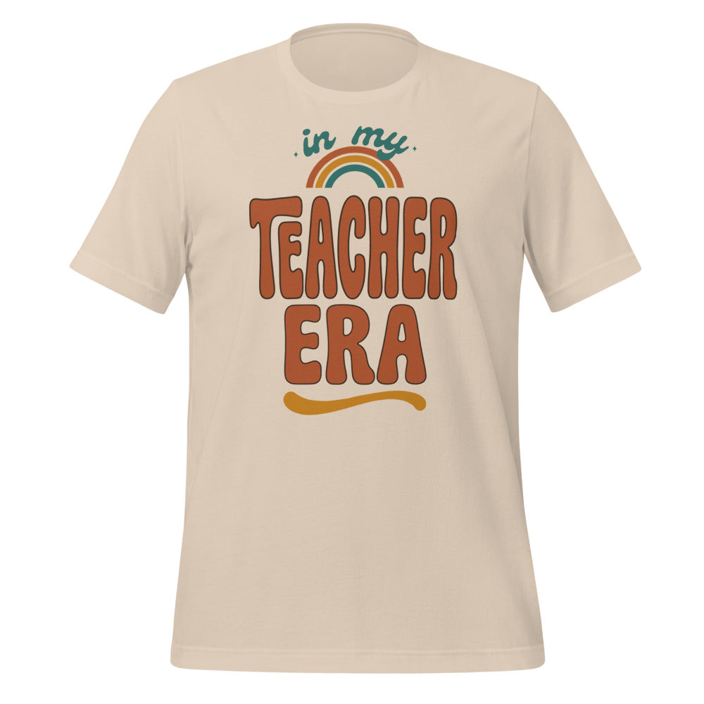 In My Teacher Era retro groovy teacher tee — Soft Cream, front