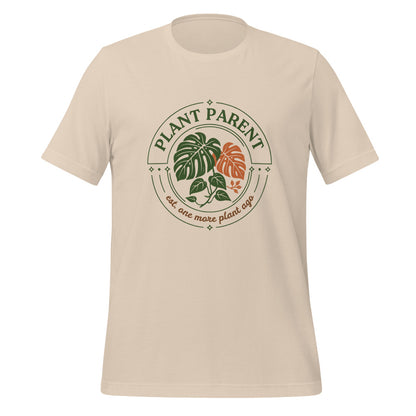 Plant Parent retro botanical badge tee — Soft Cream, front