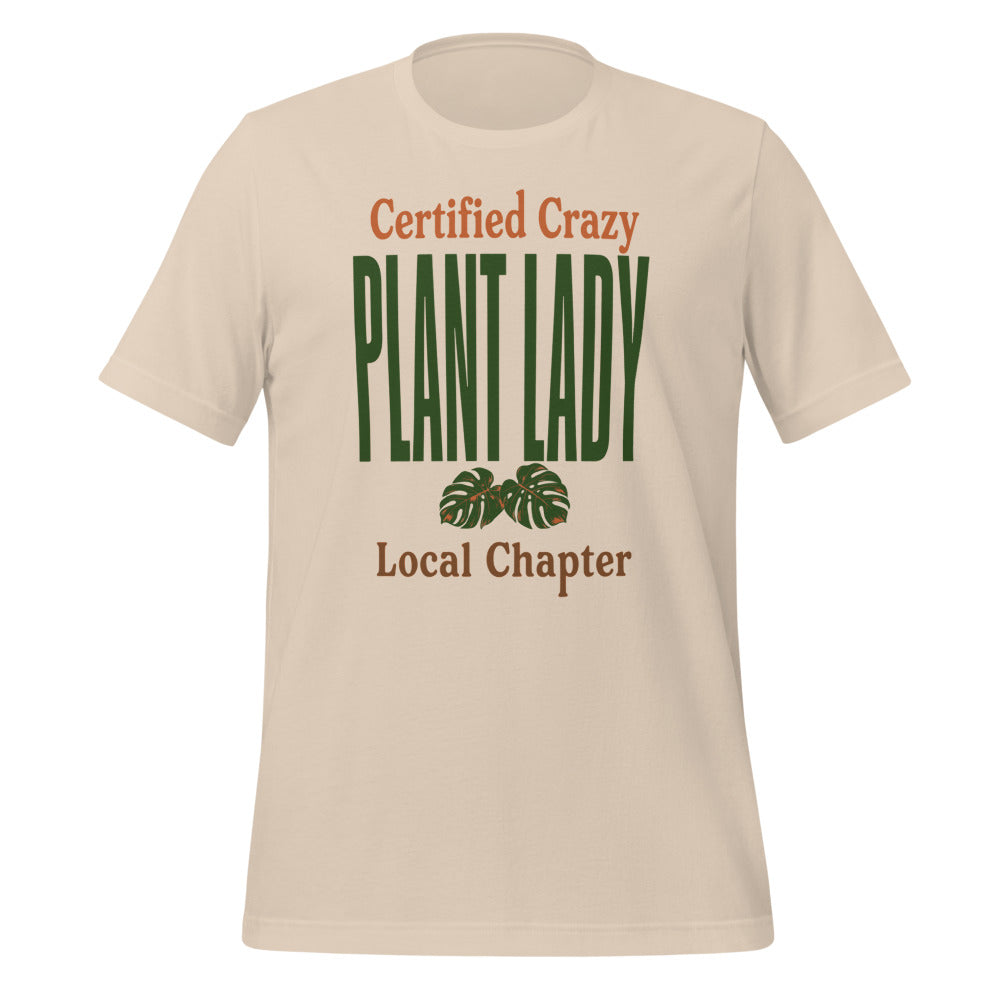 Certified Crazy Plant Lady retro botanical tee — Soft Cream, front