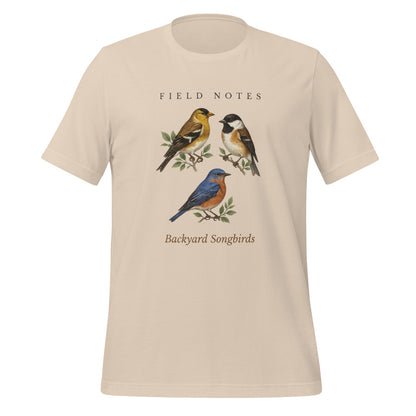 Backyard Songbirds vintage field-guide tee — Soft Cream, front