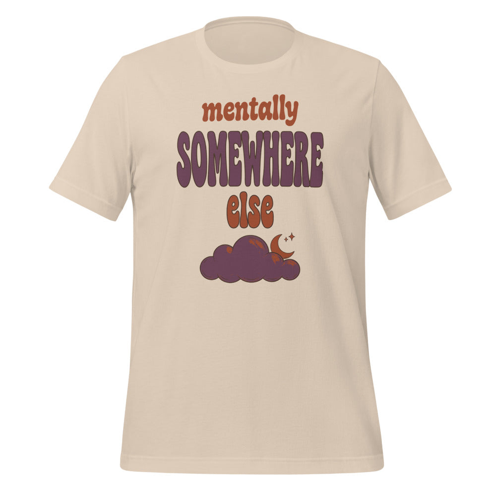 Mentally Somewhere Else soft retro daydream mental health tee — Soft Cream, front