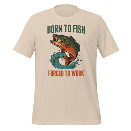 Born to Fish Forced to Work retro fishing humor tee — Soft Cream, front