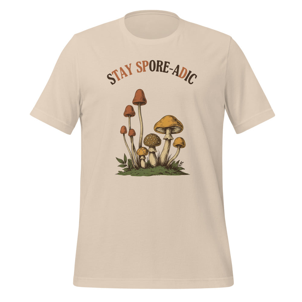 Stay Spore-adic funny vintage mushroom tee — Soft Cream, front