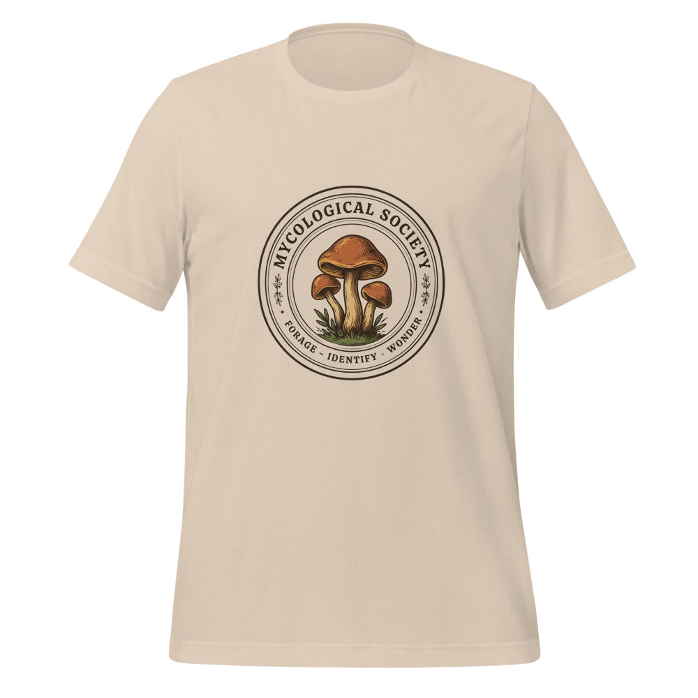 Mushroom Foraging Mycological Society vintage botanical tee — Soft Cream, front