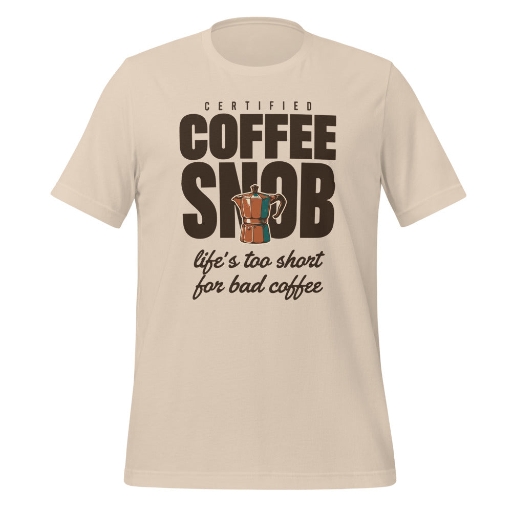 Certified Coffee Snob coffee tee — Soft Cream, front
