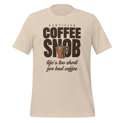 Certified Coffee Snob coffee tee — Soft Cream, front