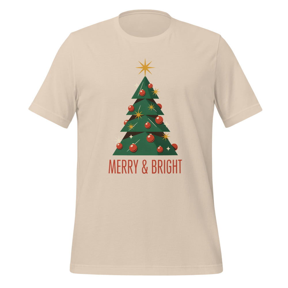 Atomic mid-century retro Christmas tree tee — Soft Cream, front