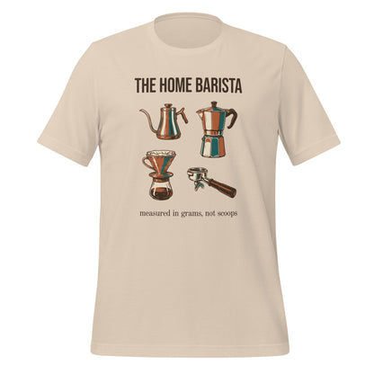 The Home Barista specialty coffee tee — Soft Cream, front