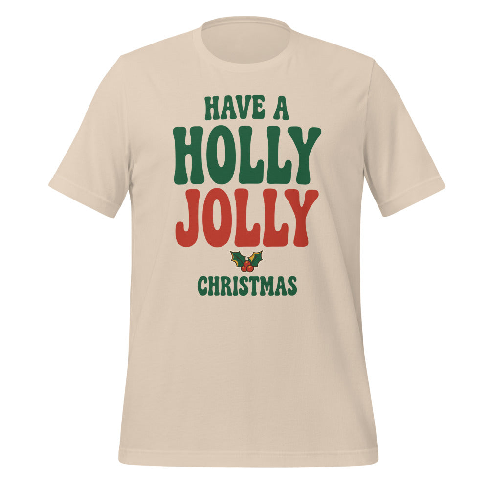 Groovy Holly Jolly retro Christmas tee — Soft Cream, front