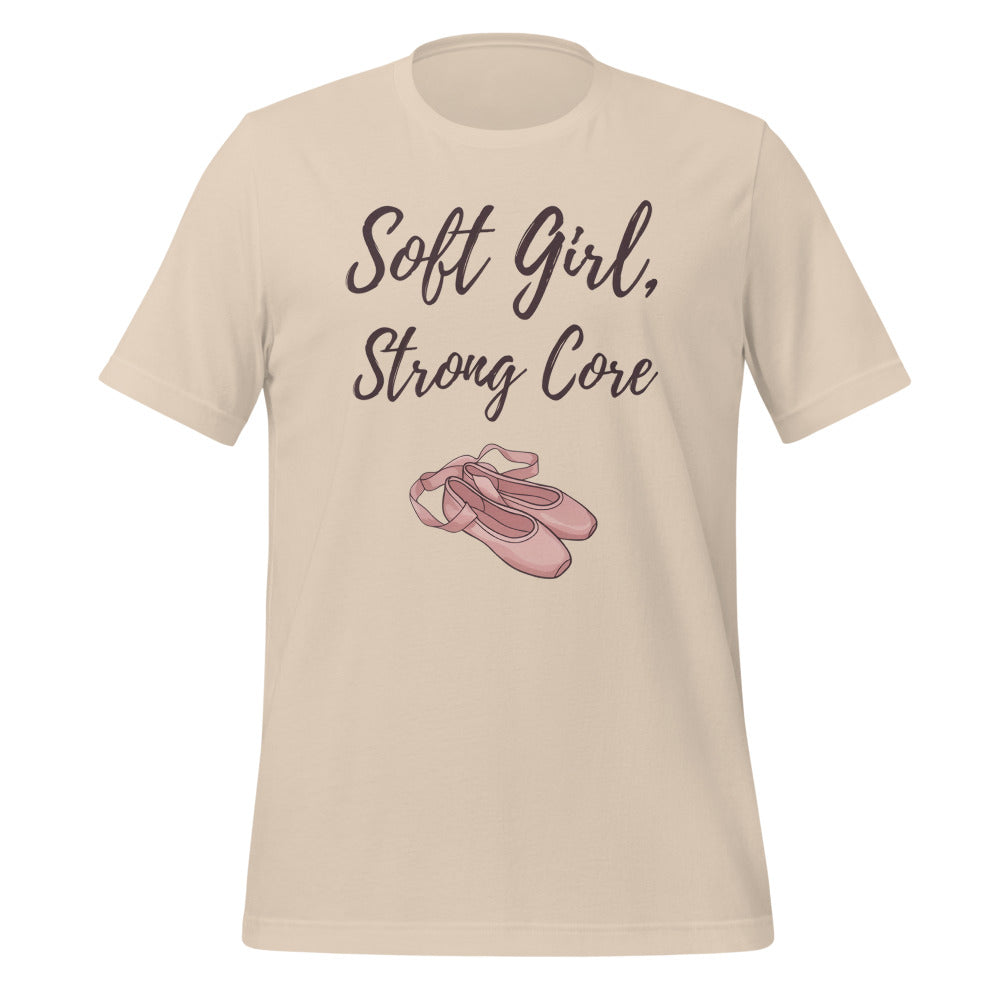 Soft Girl Strong Core ballet coquette pilates tee — Soft Cream, front