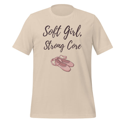 Soft Girl Strong Core ballet coquette pilates tee — Soft Cream, front
