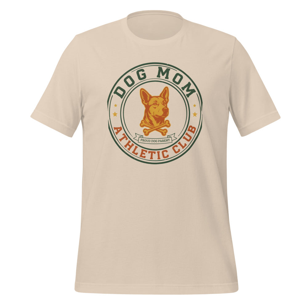 Dog Mom Athletic Club vintage varsity crest tee — Soft Cream, front