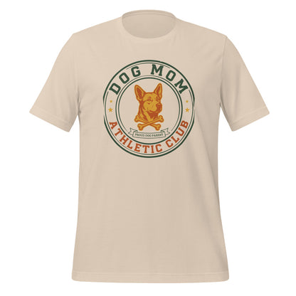 Dog Mom Athletic Club vintage varsity crest tee — Soft Cream, front