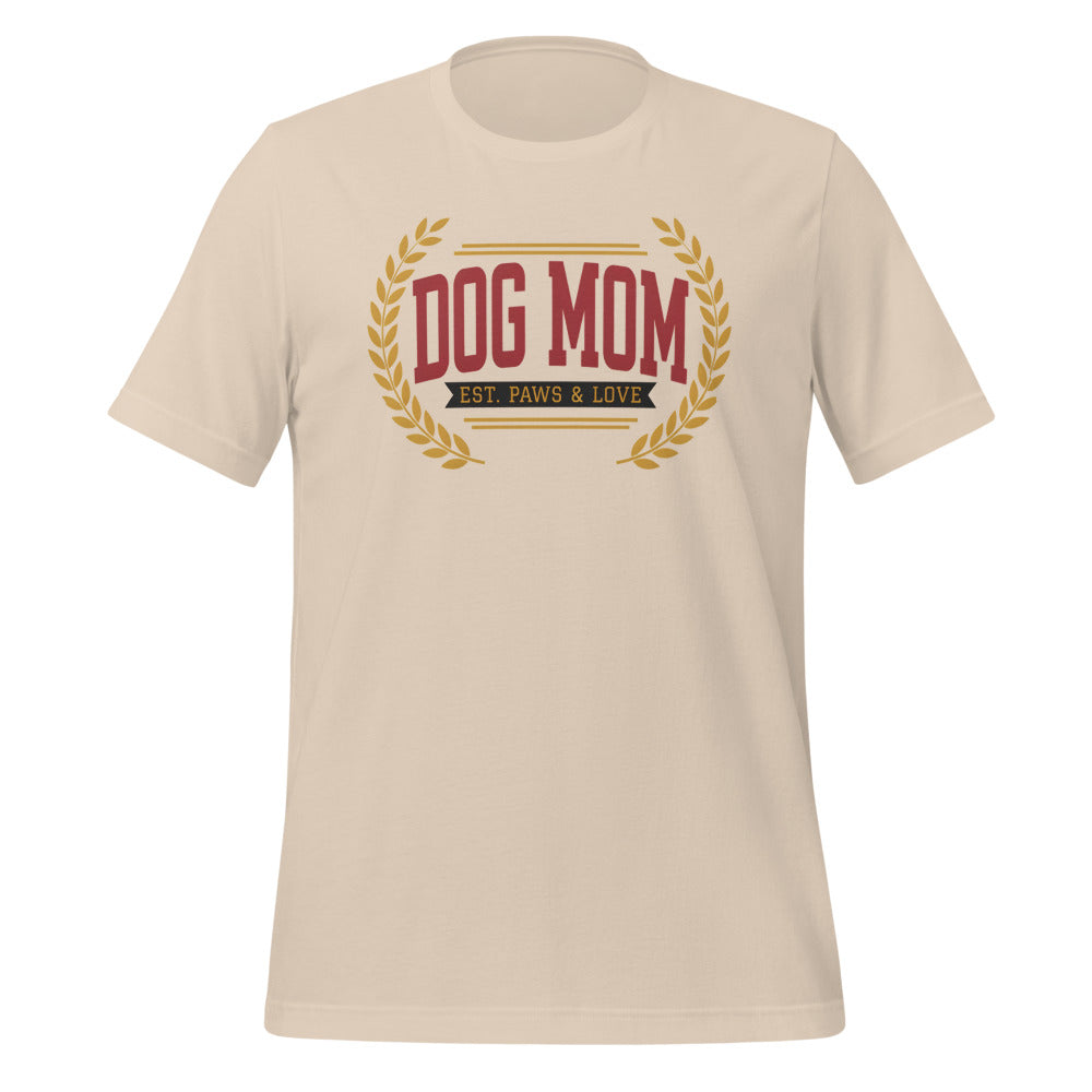 Dog Mom vintage varsity wordmark tee — Soft Cream, front