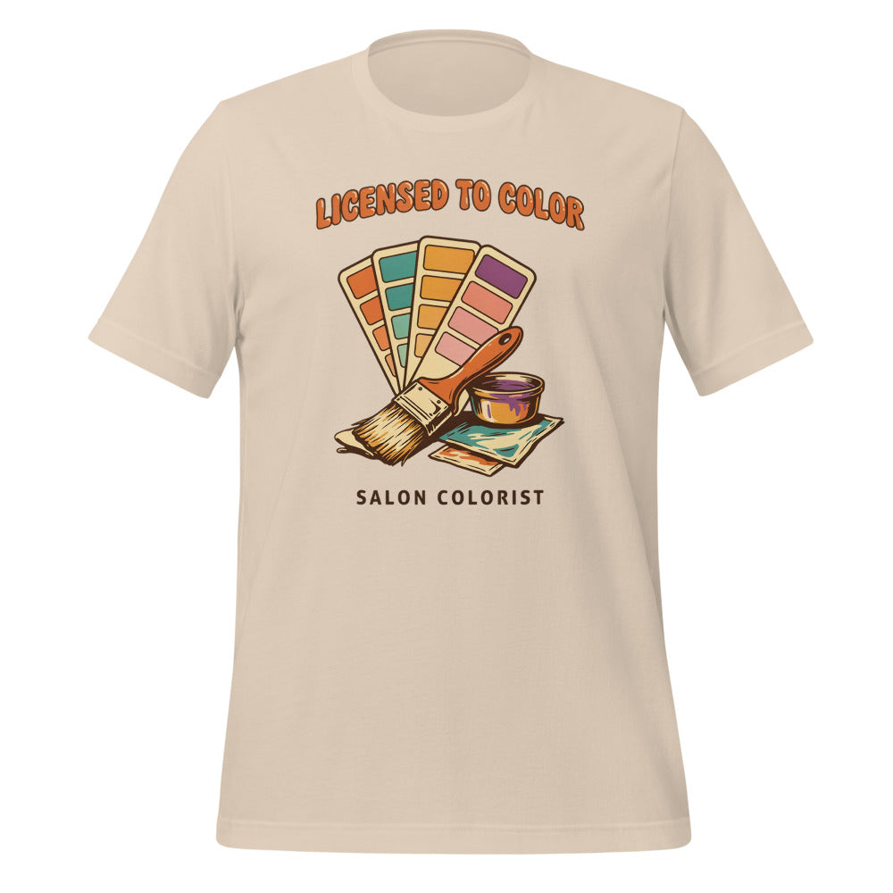 Salon colorist Licensed to Color retro tee — Soft Cream, front