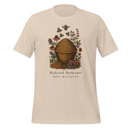 Backyard Beekeeper field-guide bee tee — Soft Cream, front