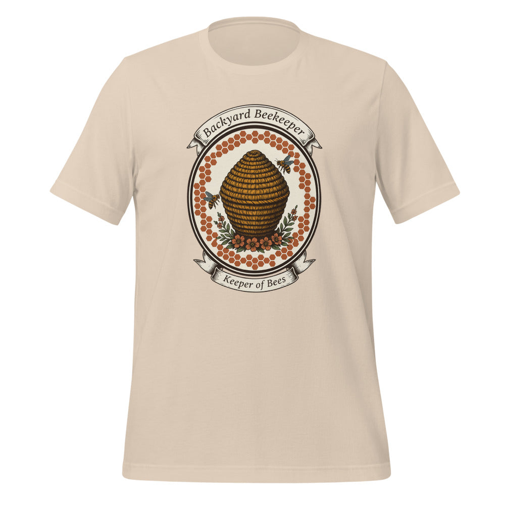 Backyard Beekeeper Keeper of Bees vintage apiary crest tee — Soft Cream, front