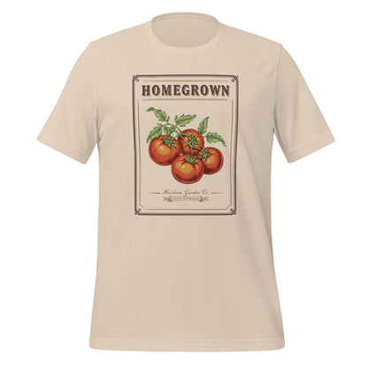 Homegrown Heirloom Seed Packet gardening tee — Soft Cream, front