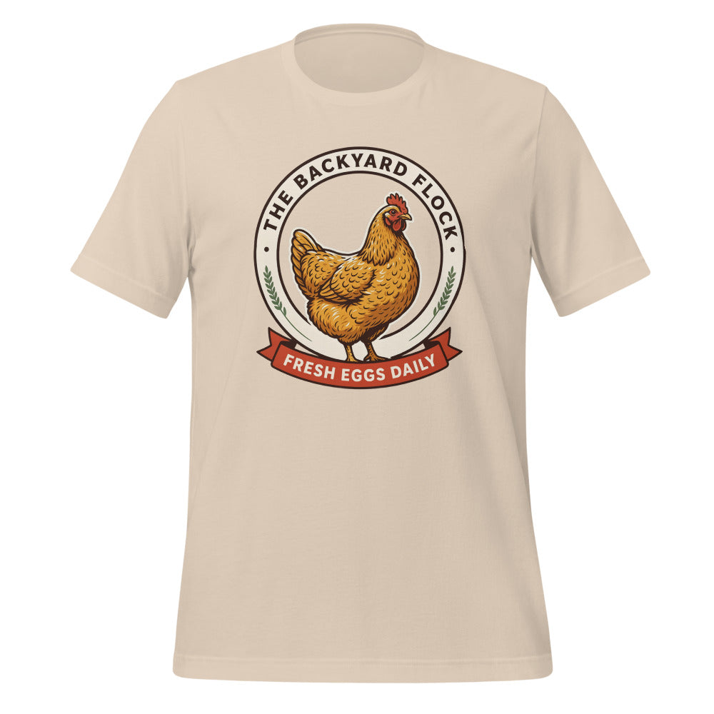 Backyard Flock heritage chicken keeper tee — Soft Cream, front