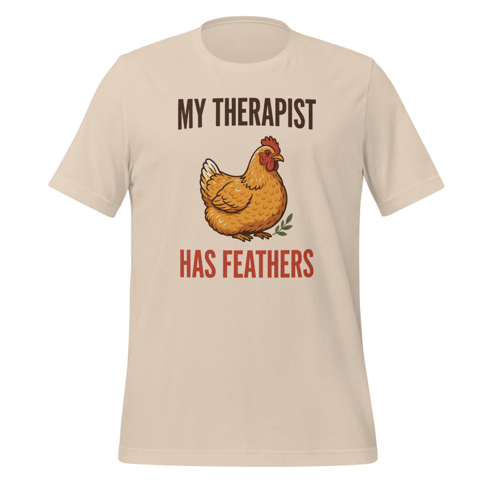 My Therapist Has Feathers funny chicken keeper tee — Soft Cream, front