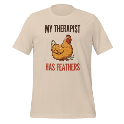 My Therapist Has Feathers funny chicken keeper tee — Soft Cream, front