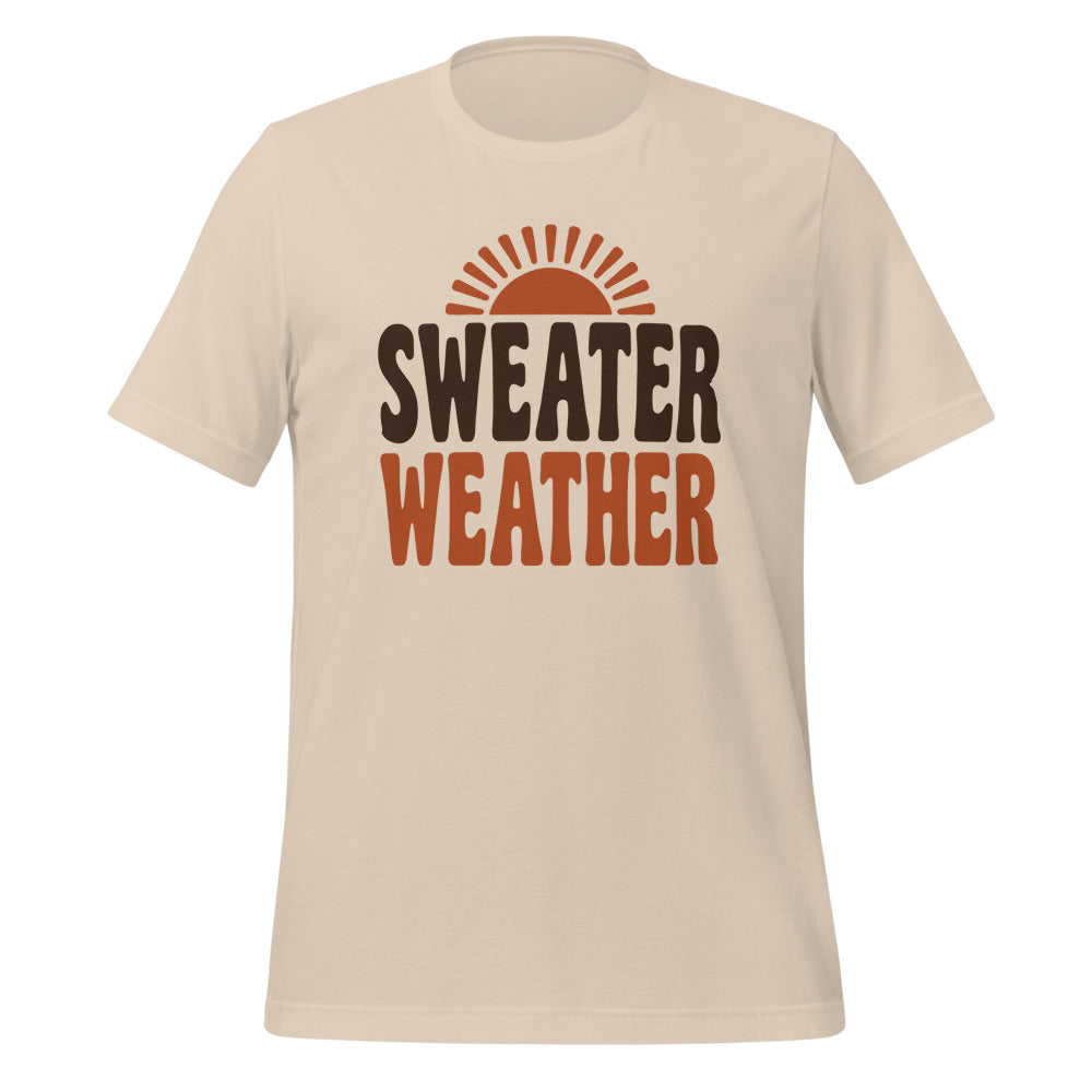 Sweater Weather retro 70s fall t-shirt — Soft Cream, front