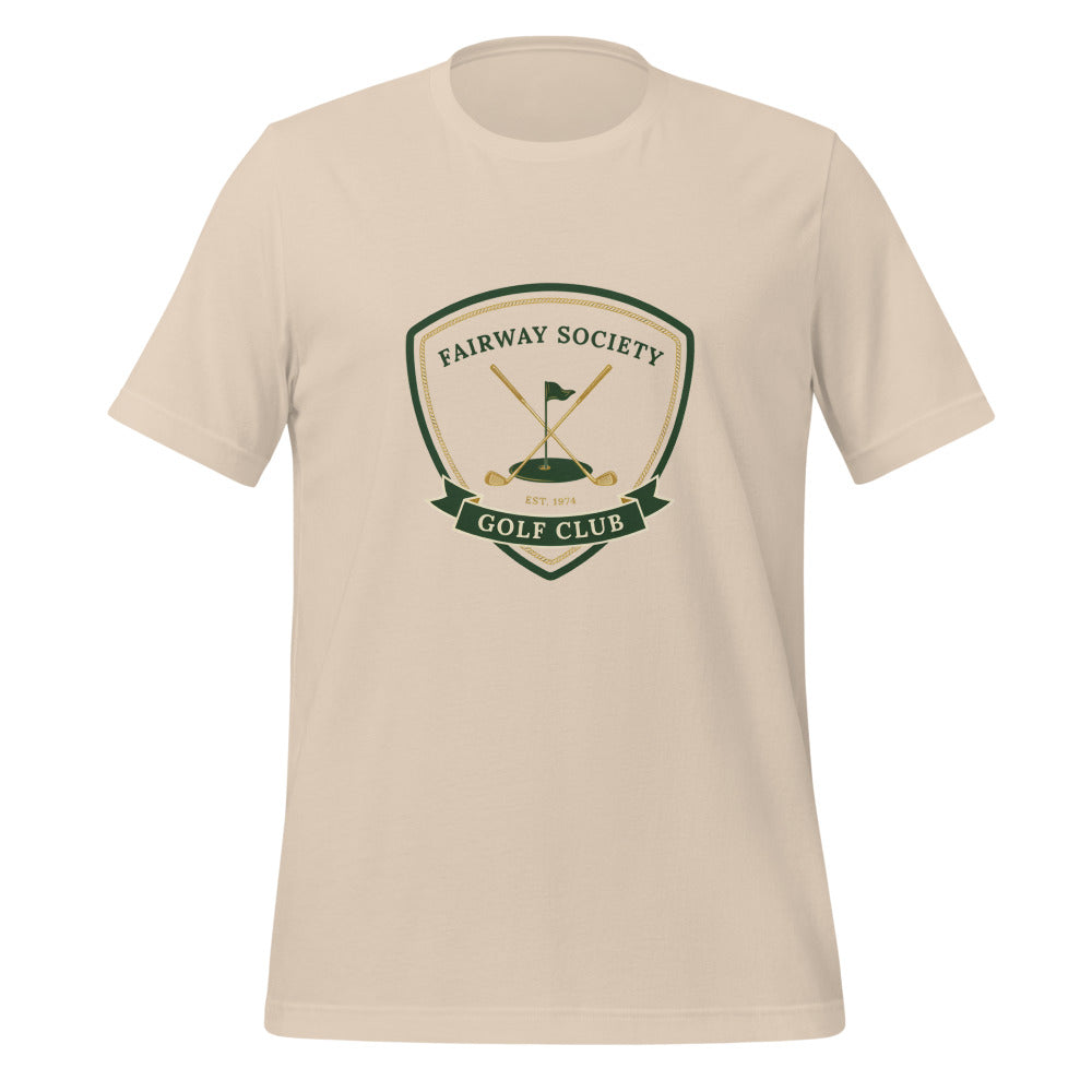 Fairway Society vintage golf club crest tee — Soft Cream, front
