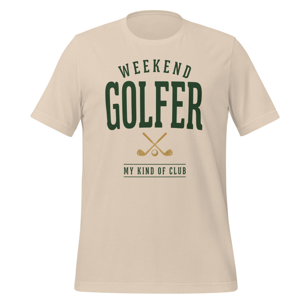 Weekend Golfer vintage golf wordmark tee — Soft Cream, front