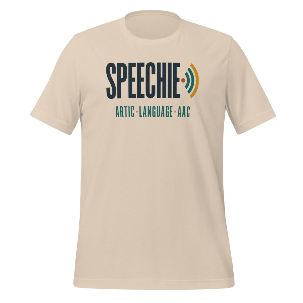 Speechie Wordmark speech therapy tee — Soft Cream, front