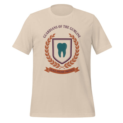 Guardians of the Gumline dental hygienist tee — Soft Cream, front