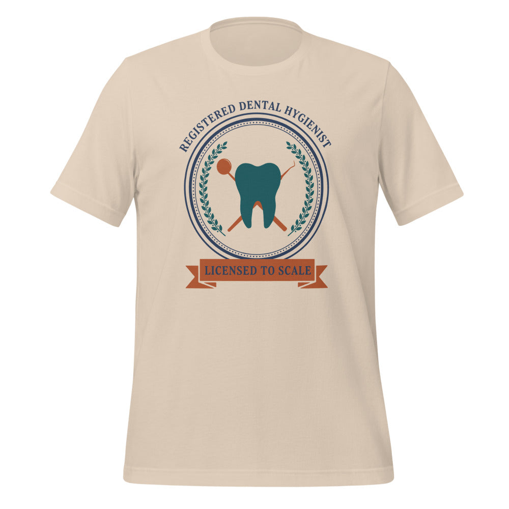 Licensed to Scale registered dental hygienist tee — Soft Cream, front