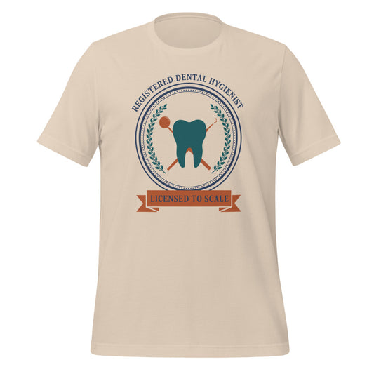 Licensed to Scale registered dental hygienist tee — Soft Cream, front