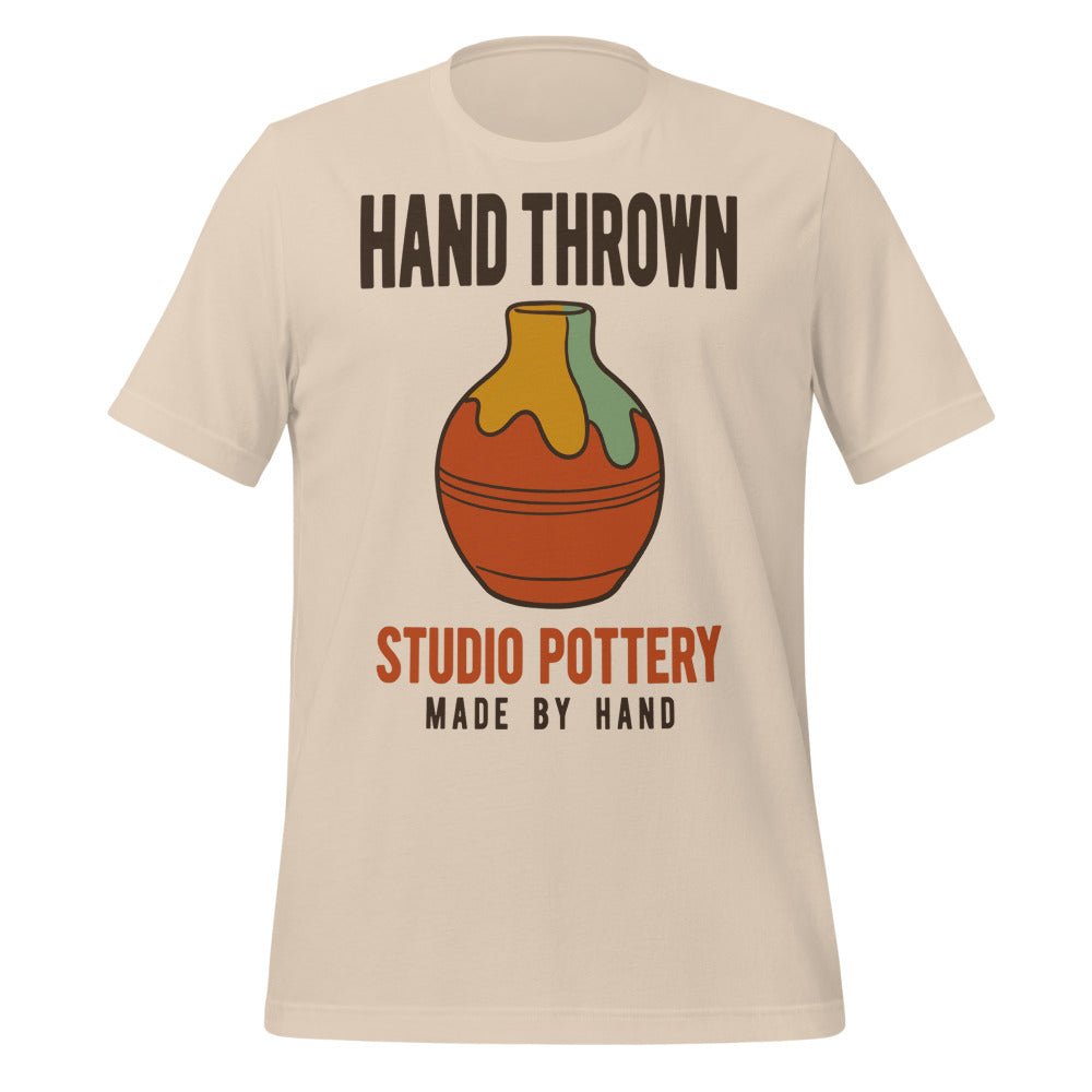 Hand Thrown Studio Pottery retro poster t-shirt — Soft Cream, front