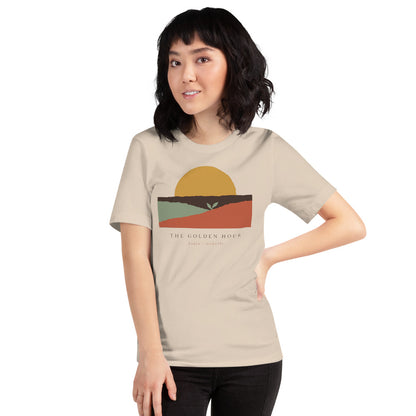 The Golden Hour birth worker doula t-shirt — Soft Cream, on model