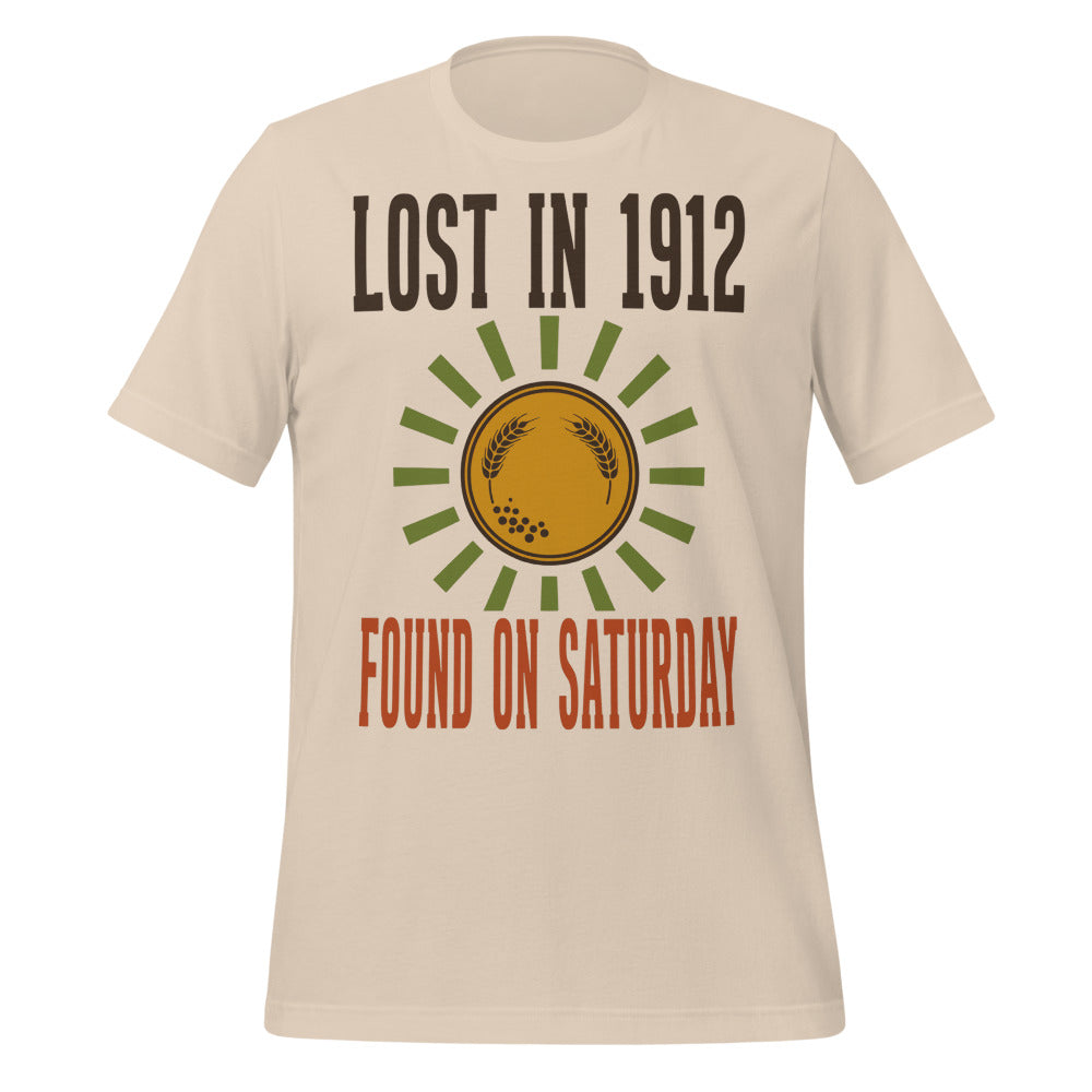 Lost in 1912 Found on Saturday retro metal detecting tee — Soft Cream, front