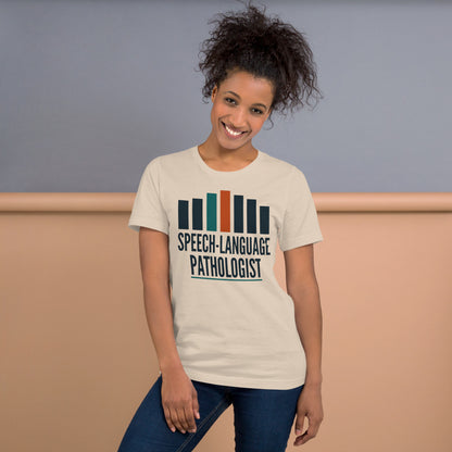 Mid-Century Clinic speech therapy tee — Soft Cream, on model