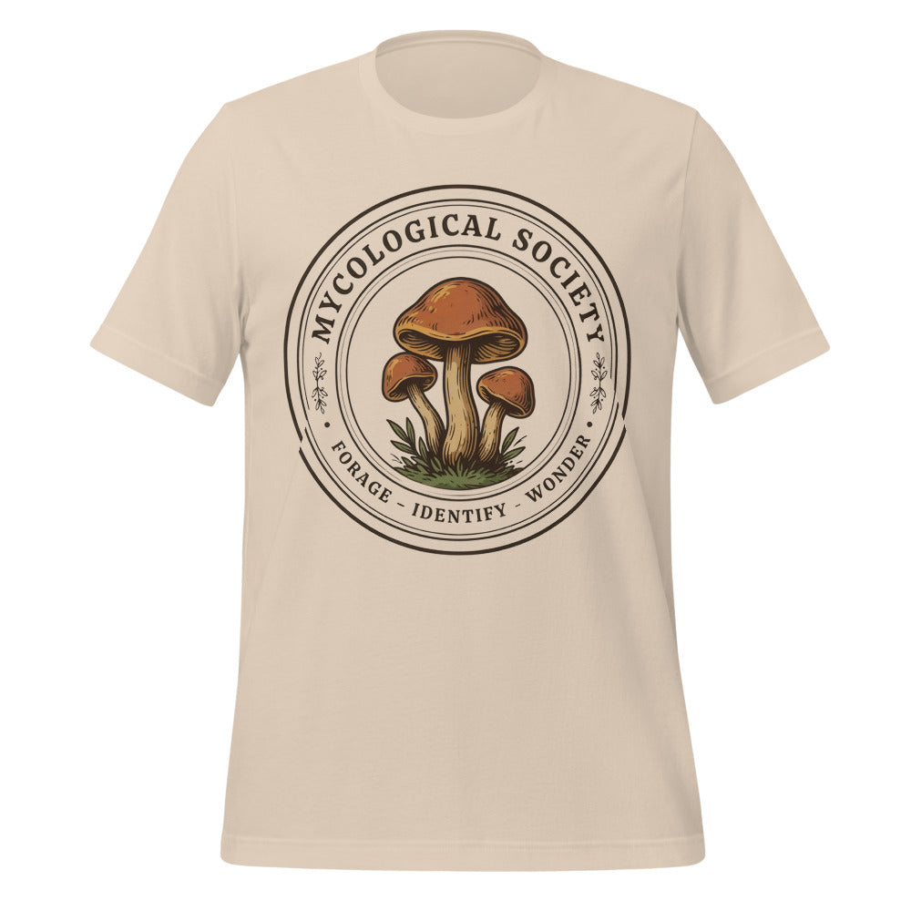 Mushroom Foraging Mycological Society vintage botanical tee — Soft Cream, front