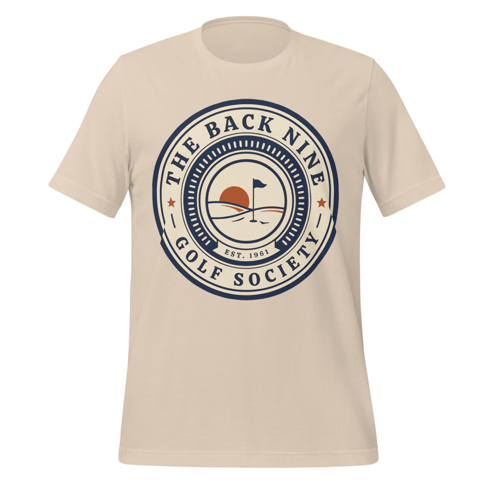 The Back Nine vintage golf roundel tee — Soft Cream, front