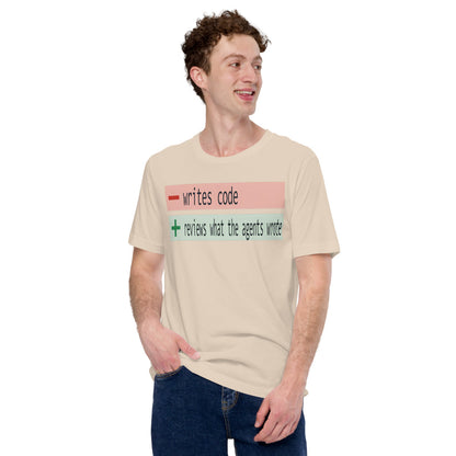 The Diff agentic AI engineer tee — Soft Cream, on model