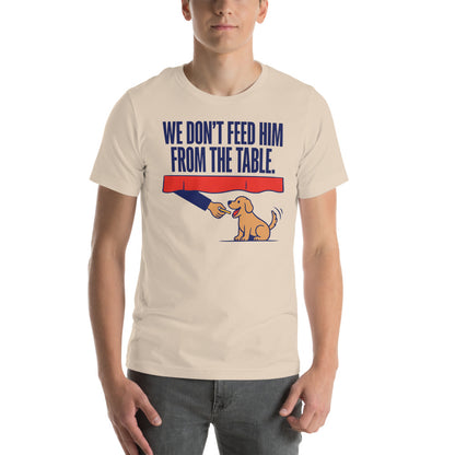 From The Table funny dog dad tee — Soft Cream, on model