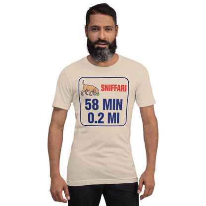 Sniff Walk Recap funny dog dad tee — Soft Cream, on model