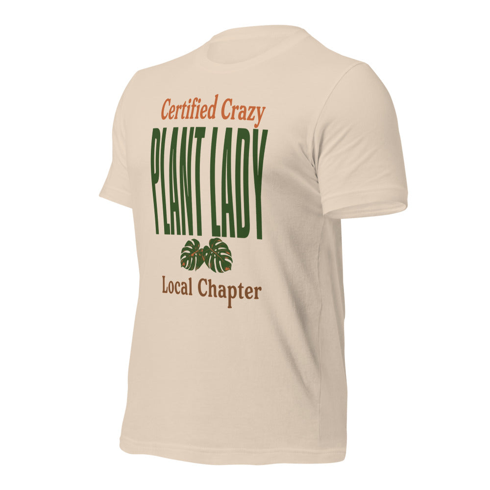 Certified Crazy Plant Lady retro botanical tee — Soft Cream, front right