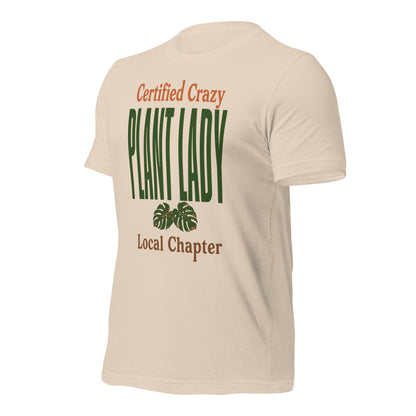 Certified Crazy Plant Lady retro botanical tee — Soft Cream, front right