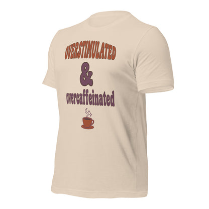 Overstimulated & Overcaffeinated soft retro coffee mental health tee — Soft Cream, front-right