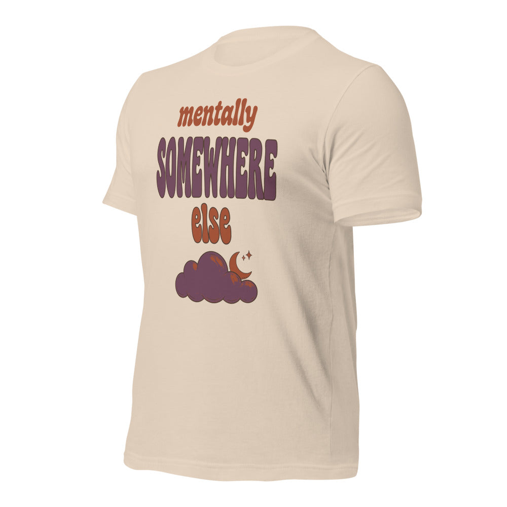 Mentally Somewhere Else soft retro daydream mental health tee — Soft Cream, front-right